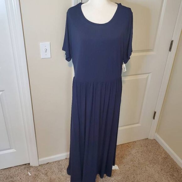 NWT Amazon Navy Blue Stretchy Maxi Dress 2X - Picture 1 of 10